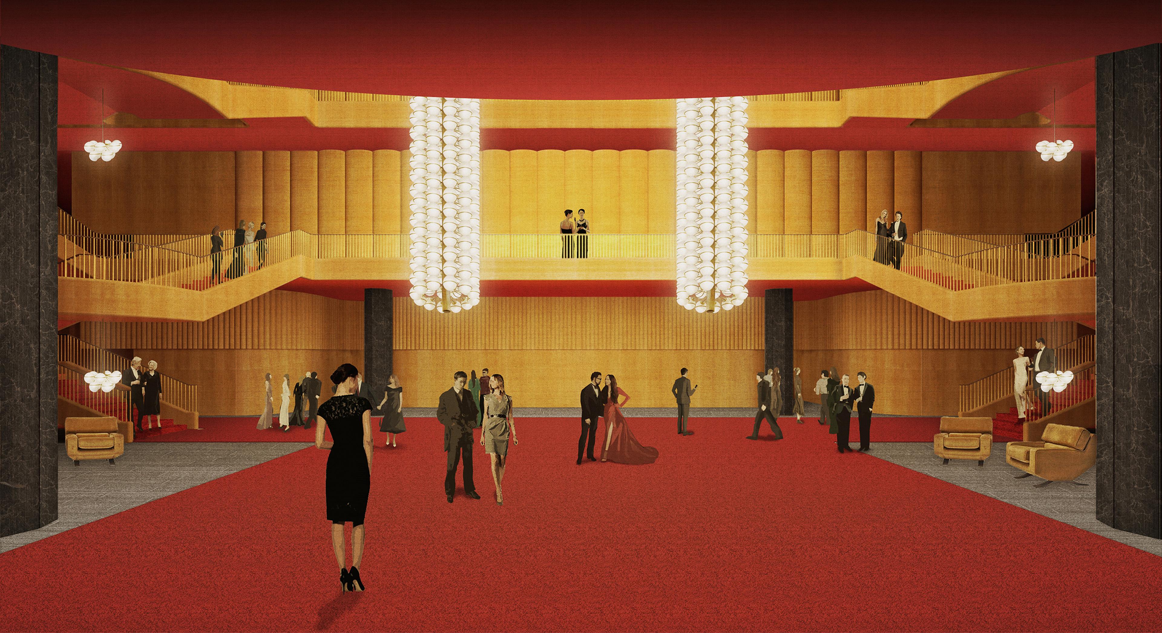 architectural rendering inside proposed vilnius national concert hall lobby