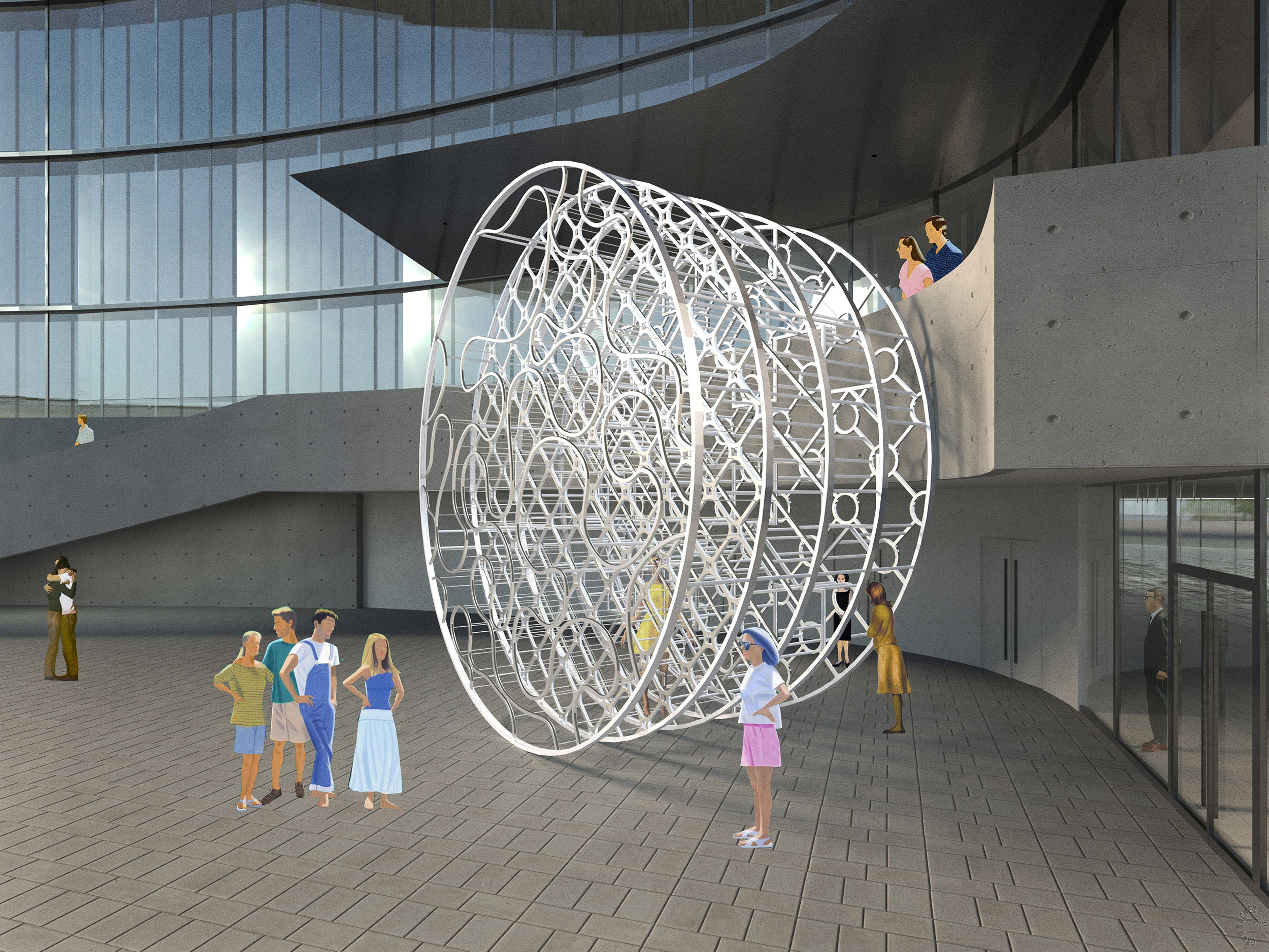 rendering of art installation in building courtyard