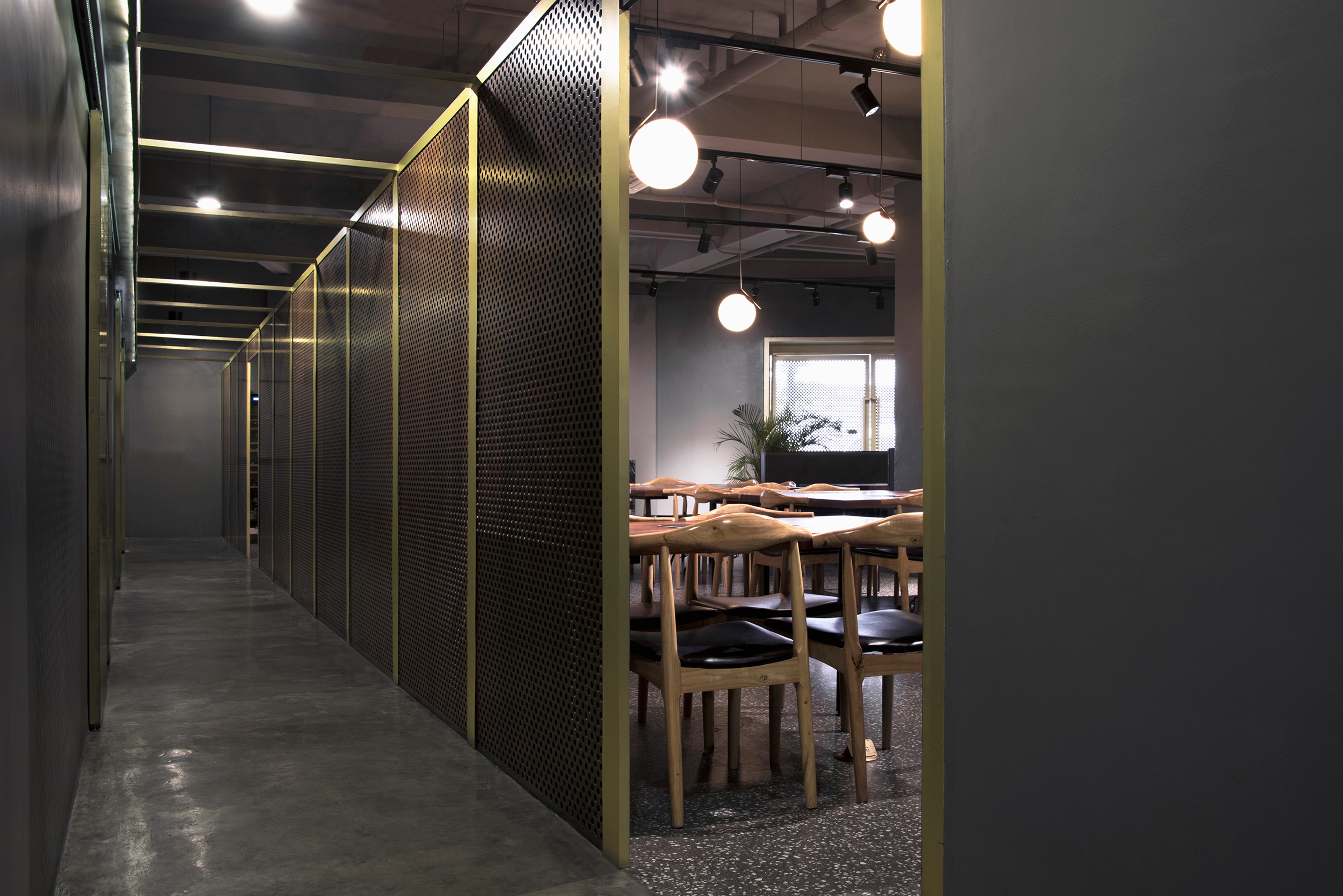 modern restaurant interior with hallway