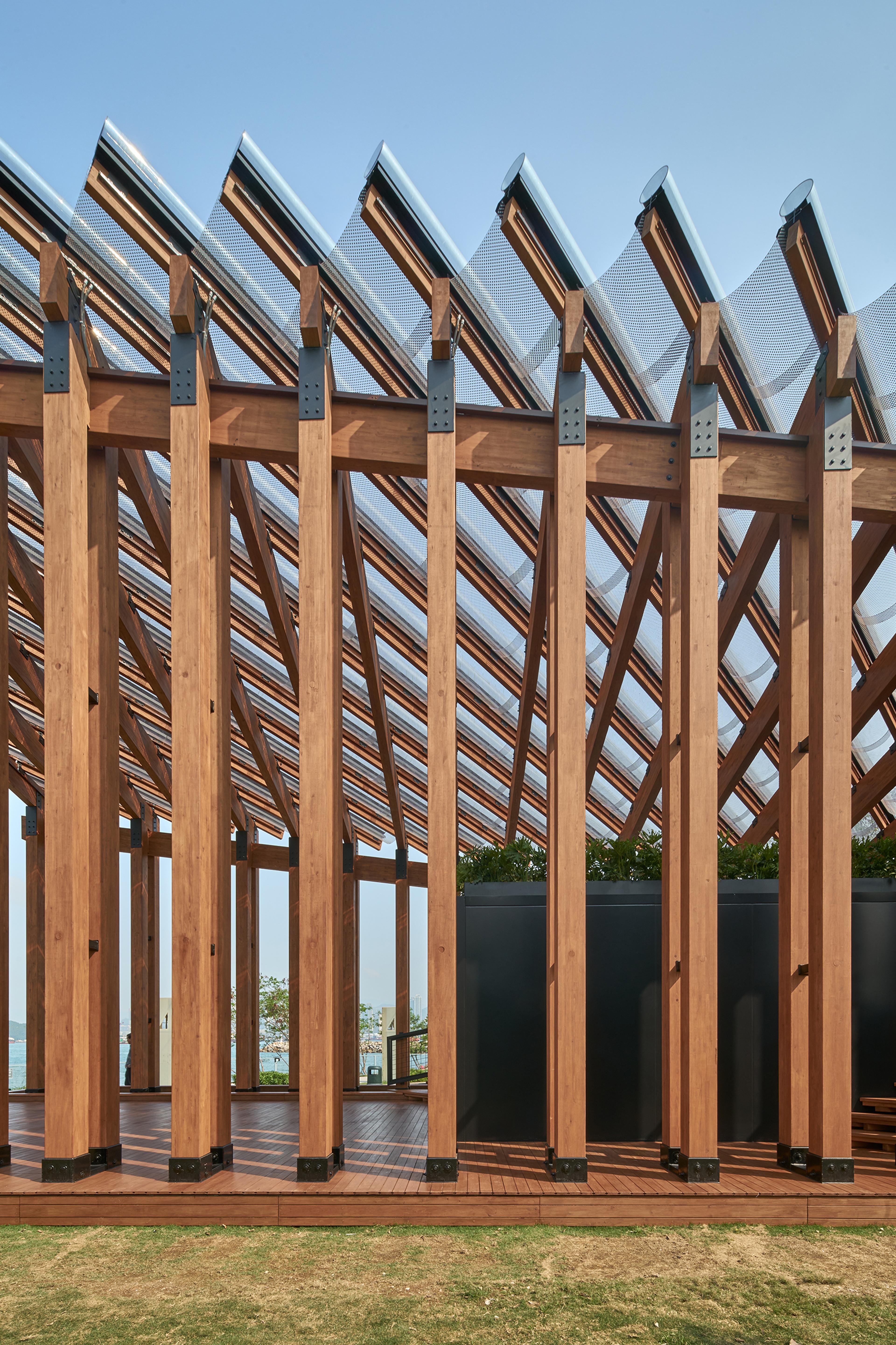 Close up of the pavilion structure in daylight