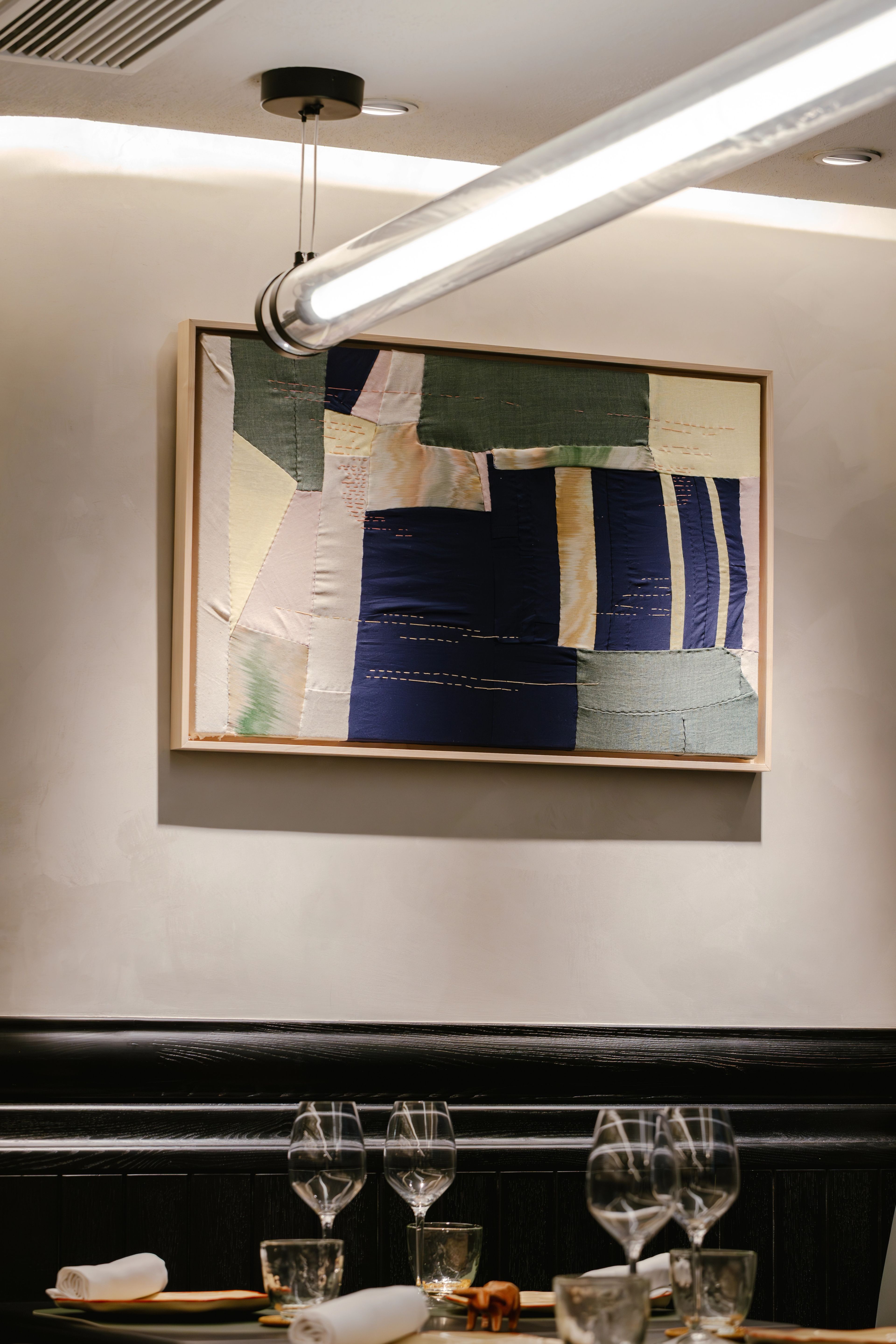 fabric painting on grey texture paint wall
