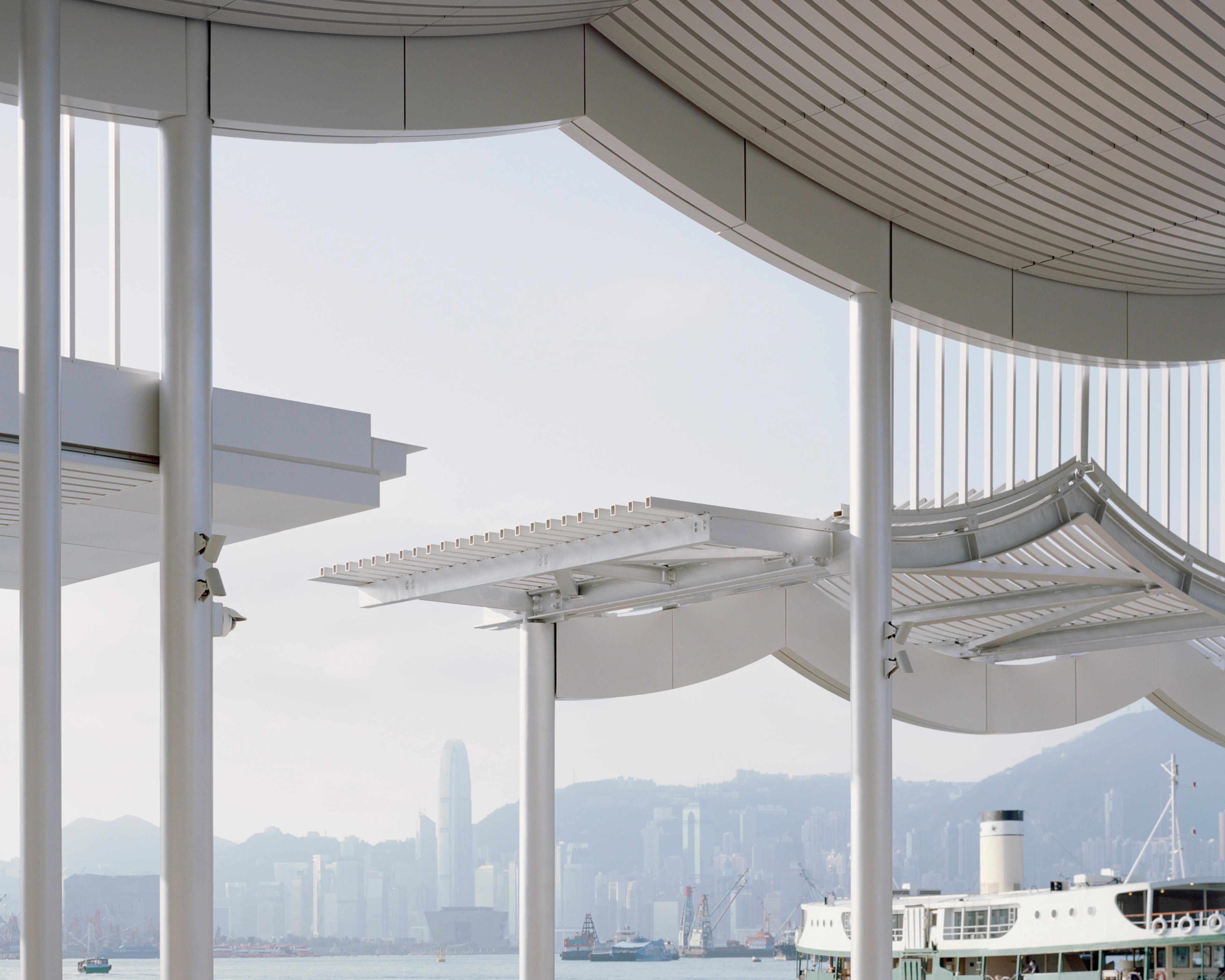 Pier canopy silhouette with blue sky background