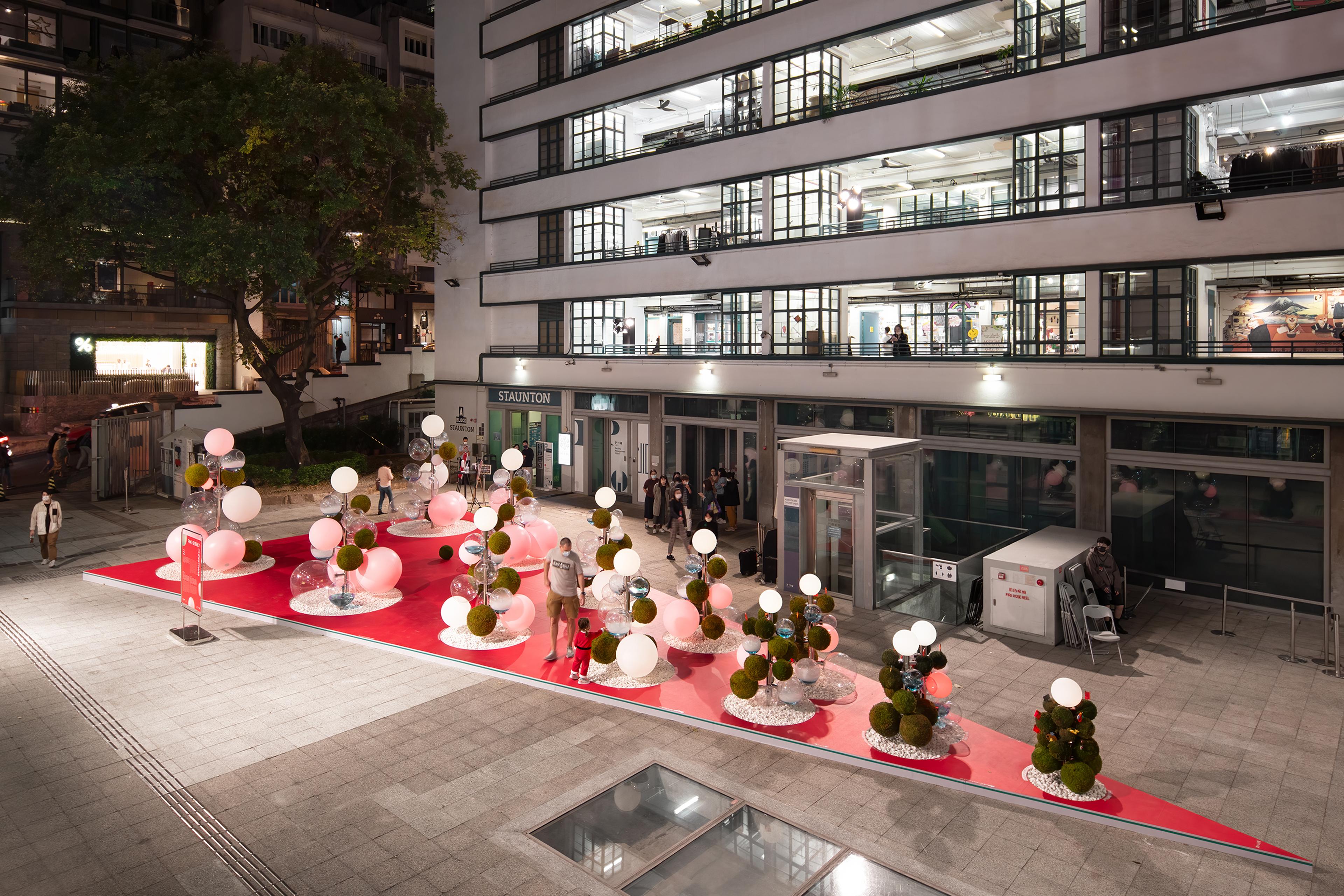 christmas display within building courtyard in PMQ in Hong Kong