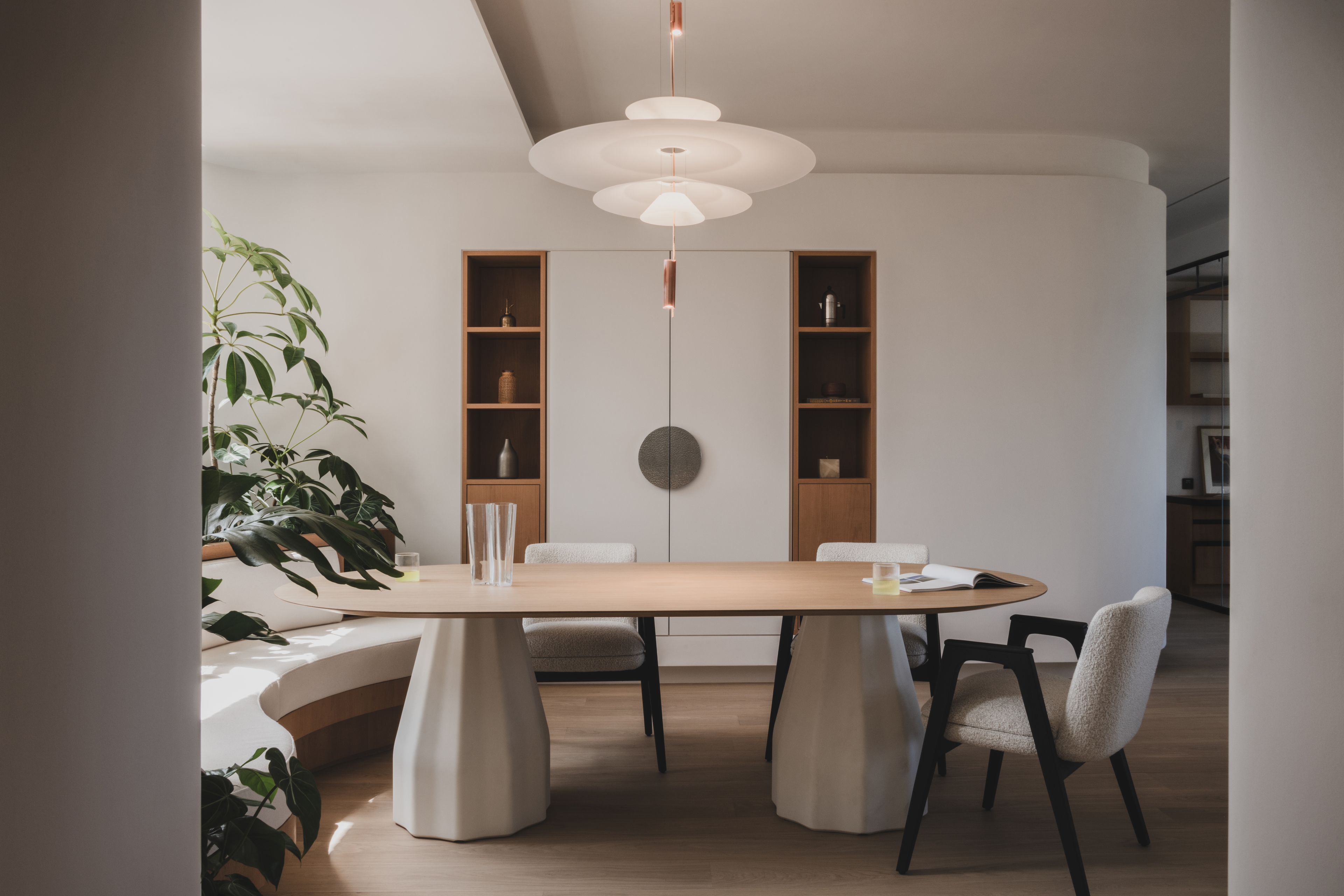 apartment interior with natural material palette