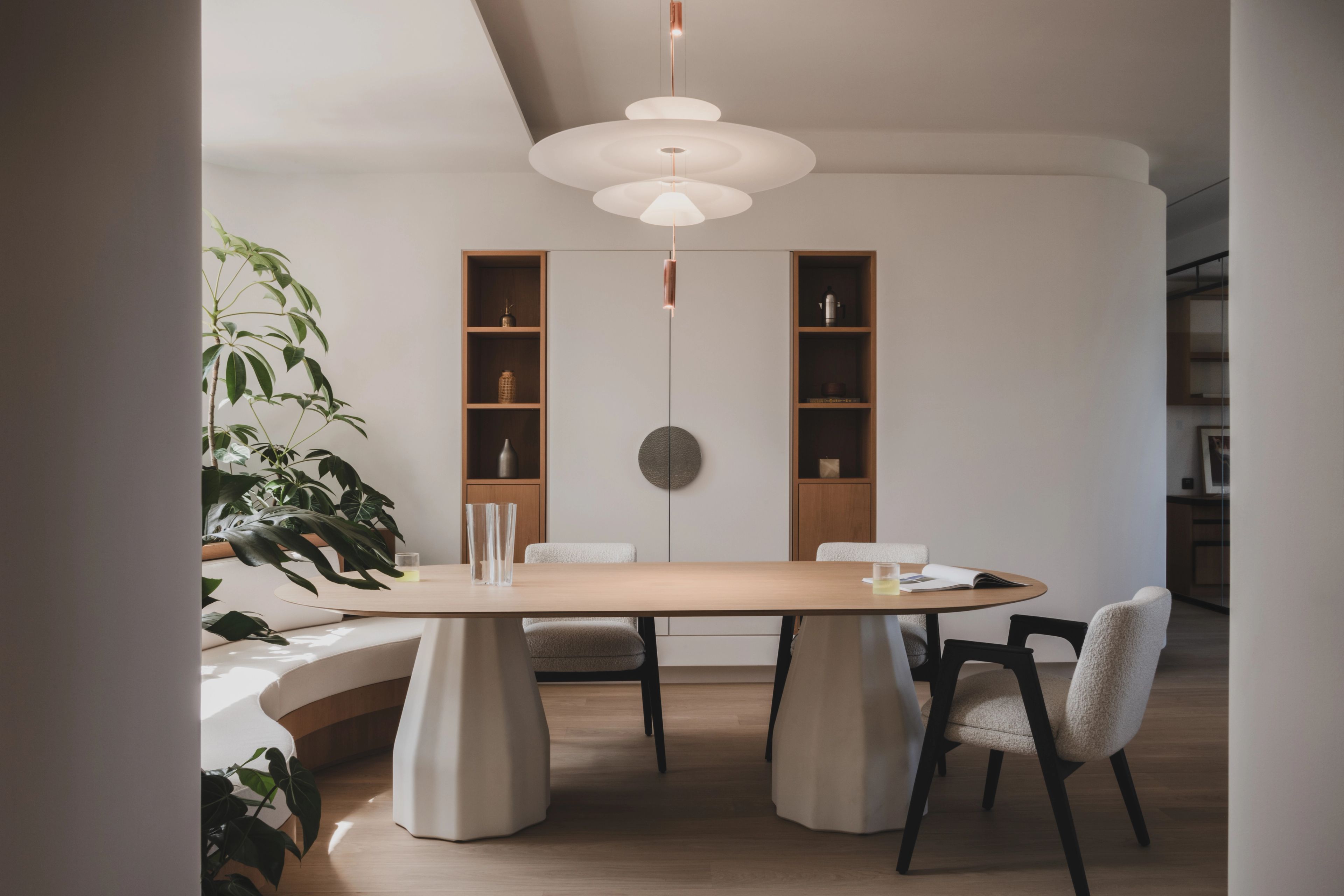 apartment interior with natural material palette