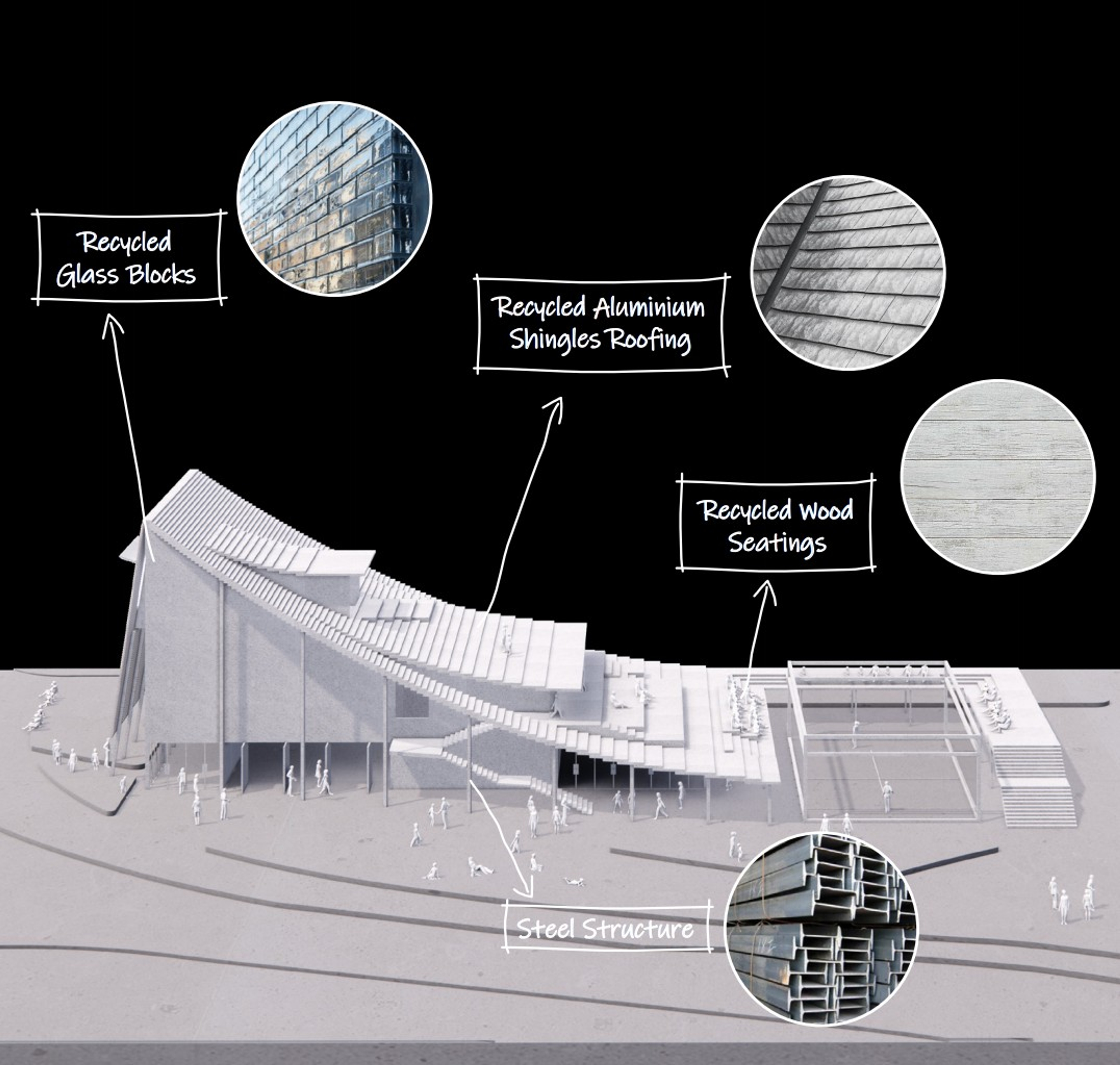 White model diagram of building and cladding elements