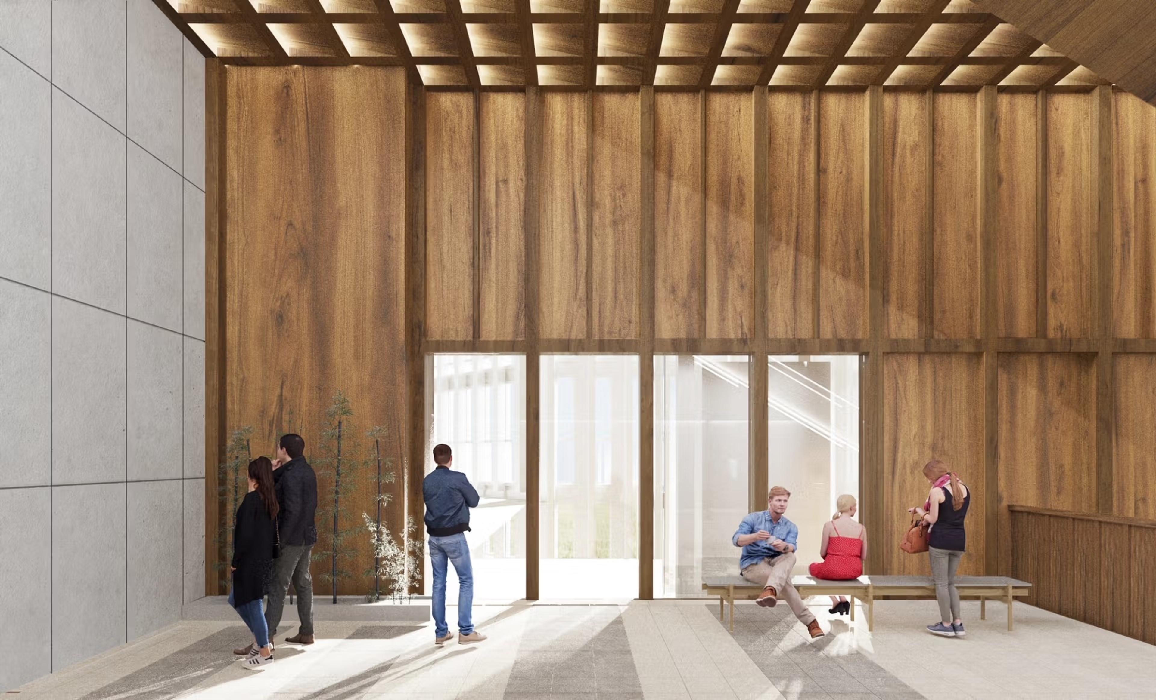 atrium facing timber wall with garden-like atmosphere