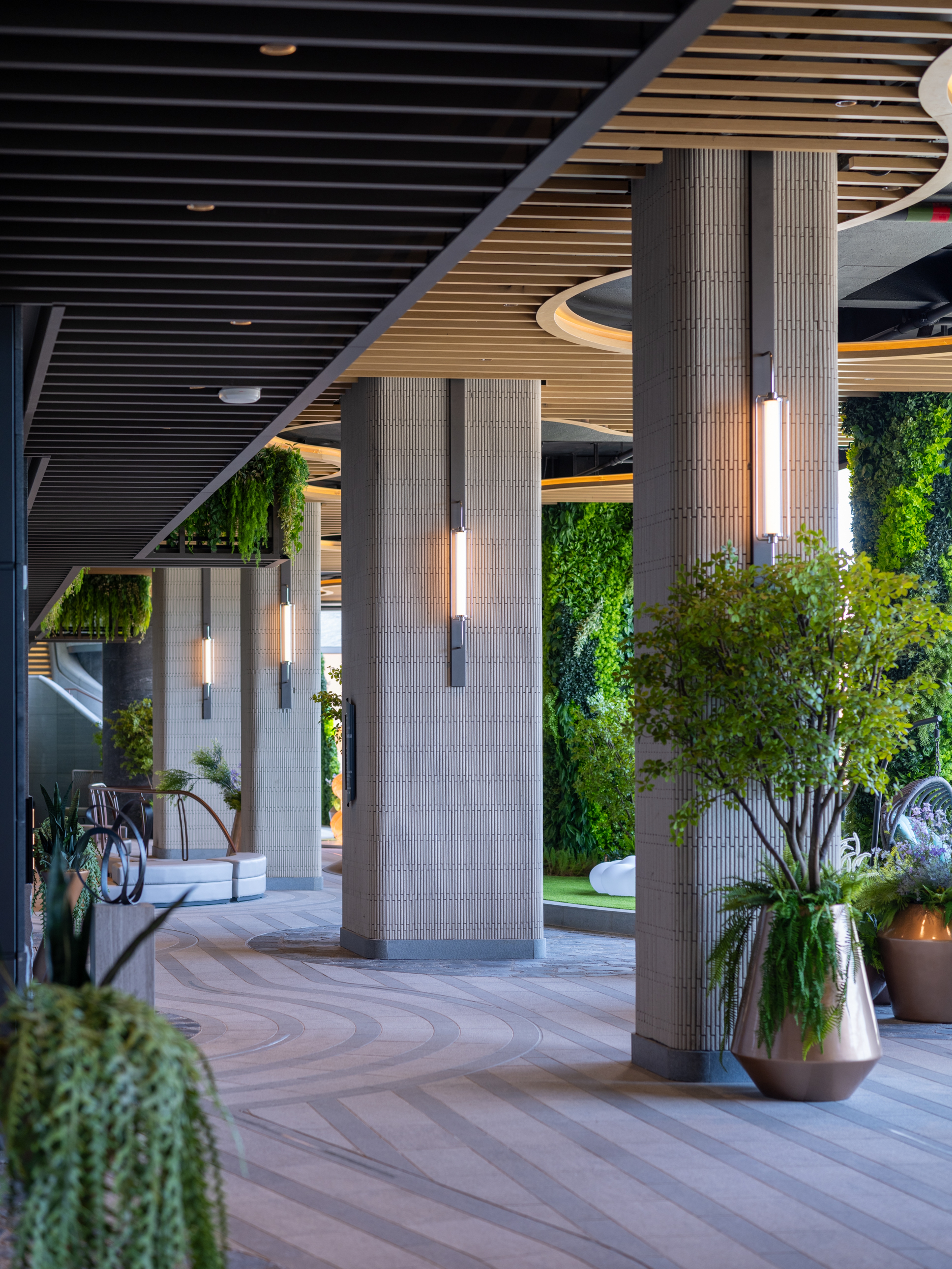 Series of columns with bespoke wall light
