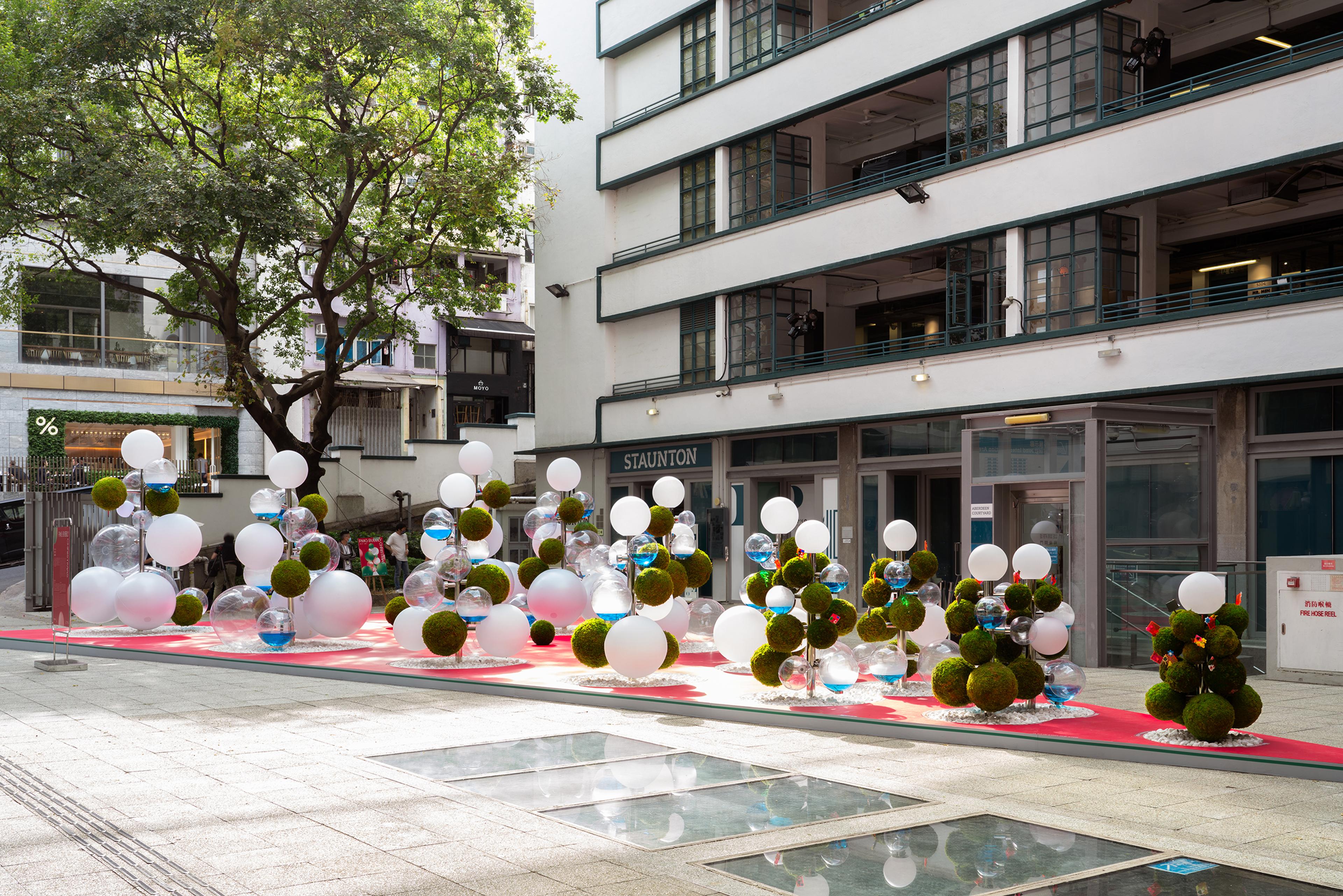 christmas display within building courtyard in PMQ in Hong Kong