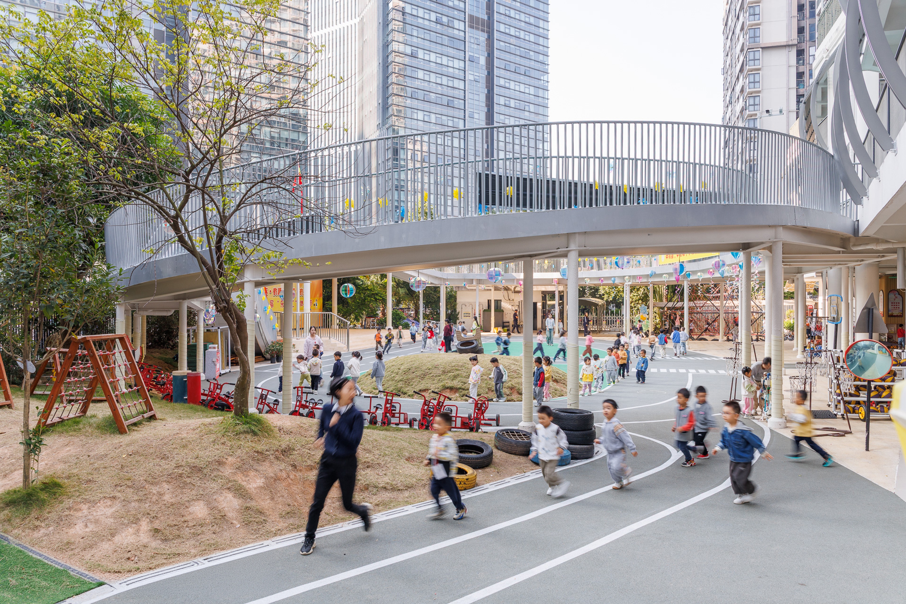 kindergarten students playing in the playground