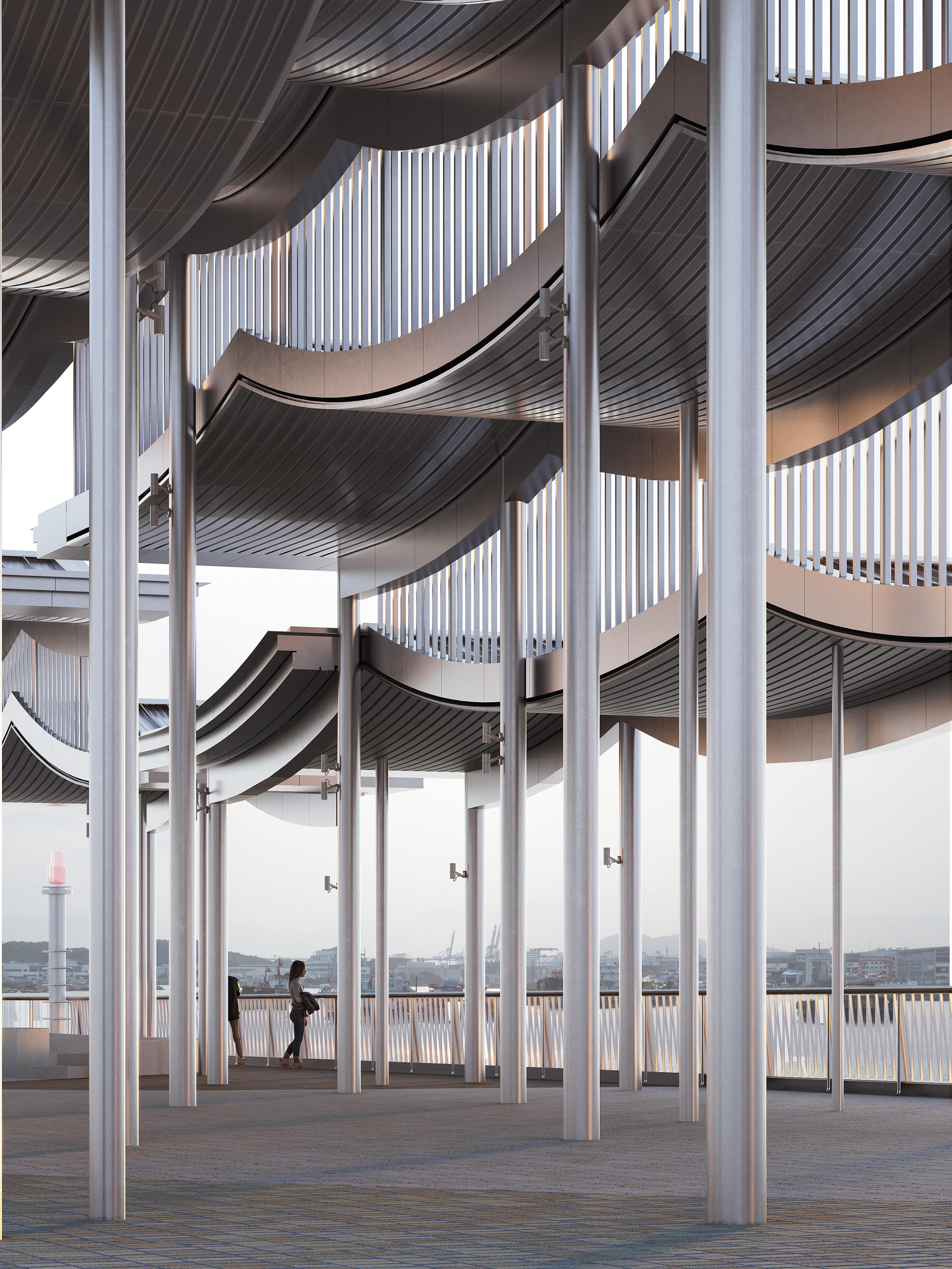 closeup of pier with undulating canopy