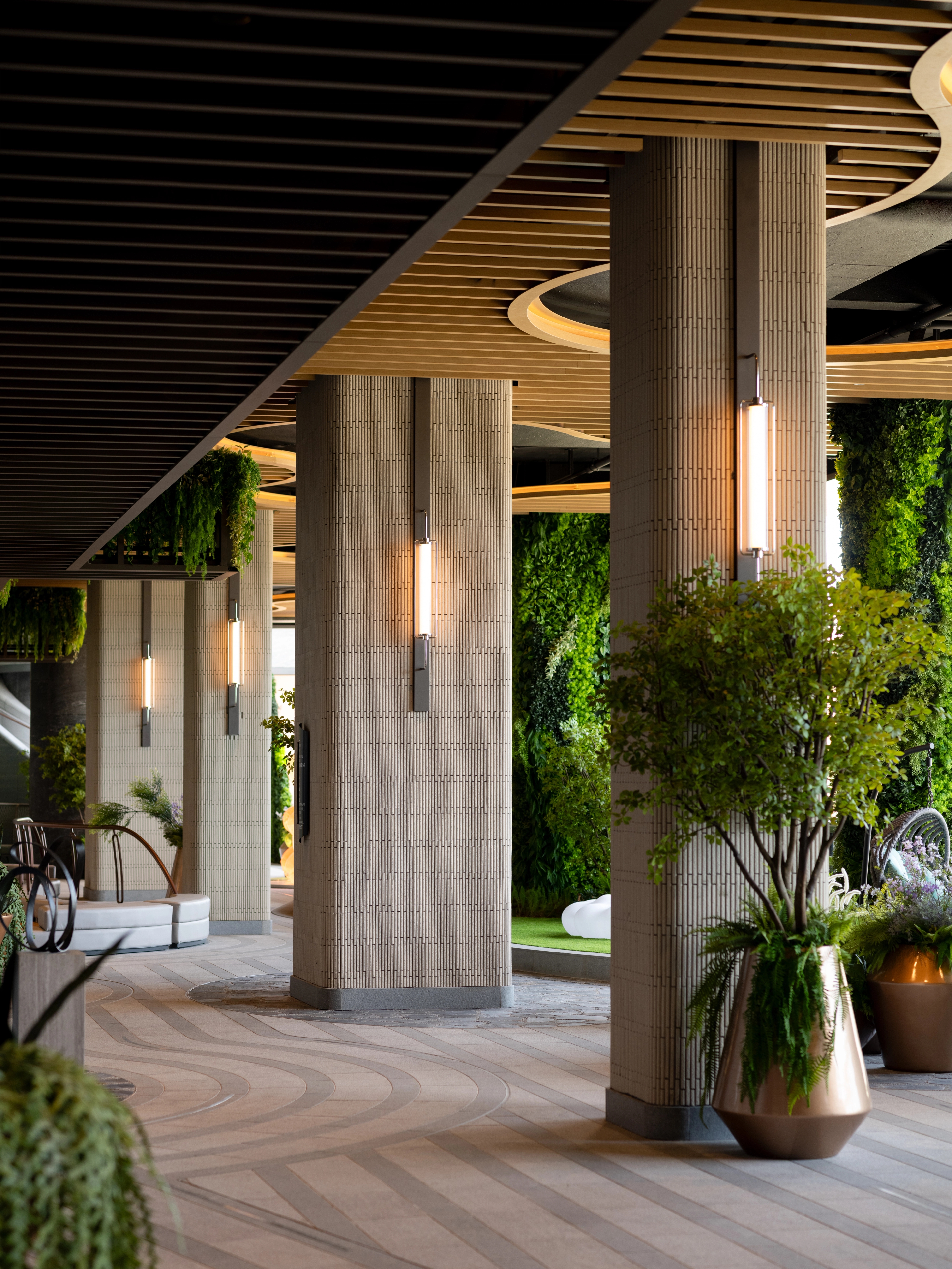 Series of columns with bespoke wall light