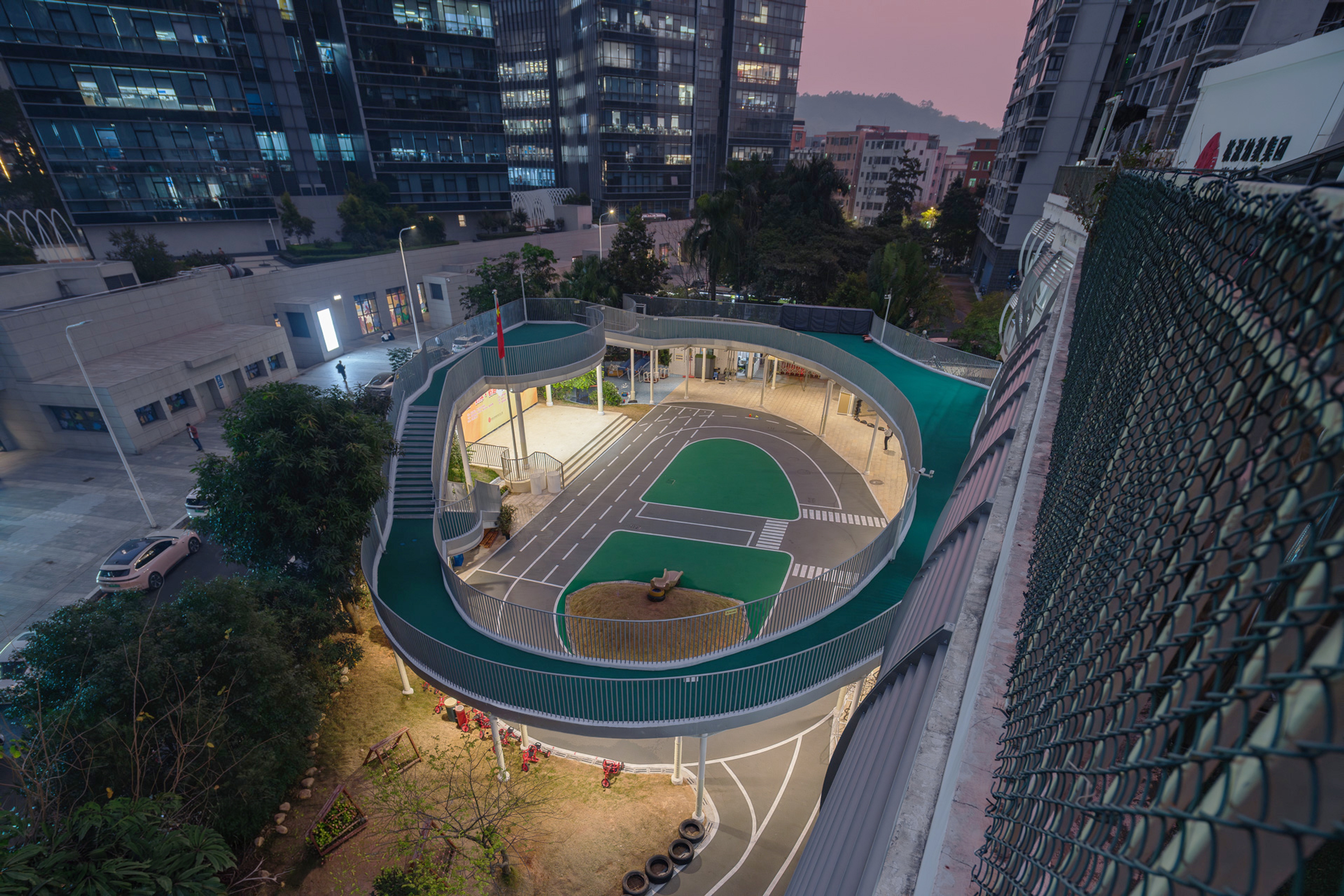 kindergarten playground surrounded by gentle lighting