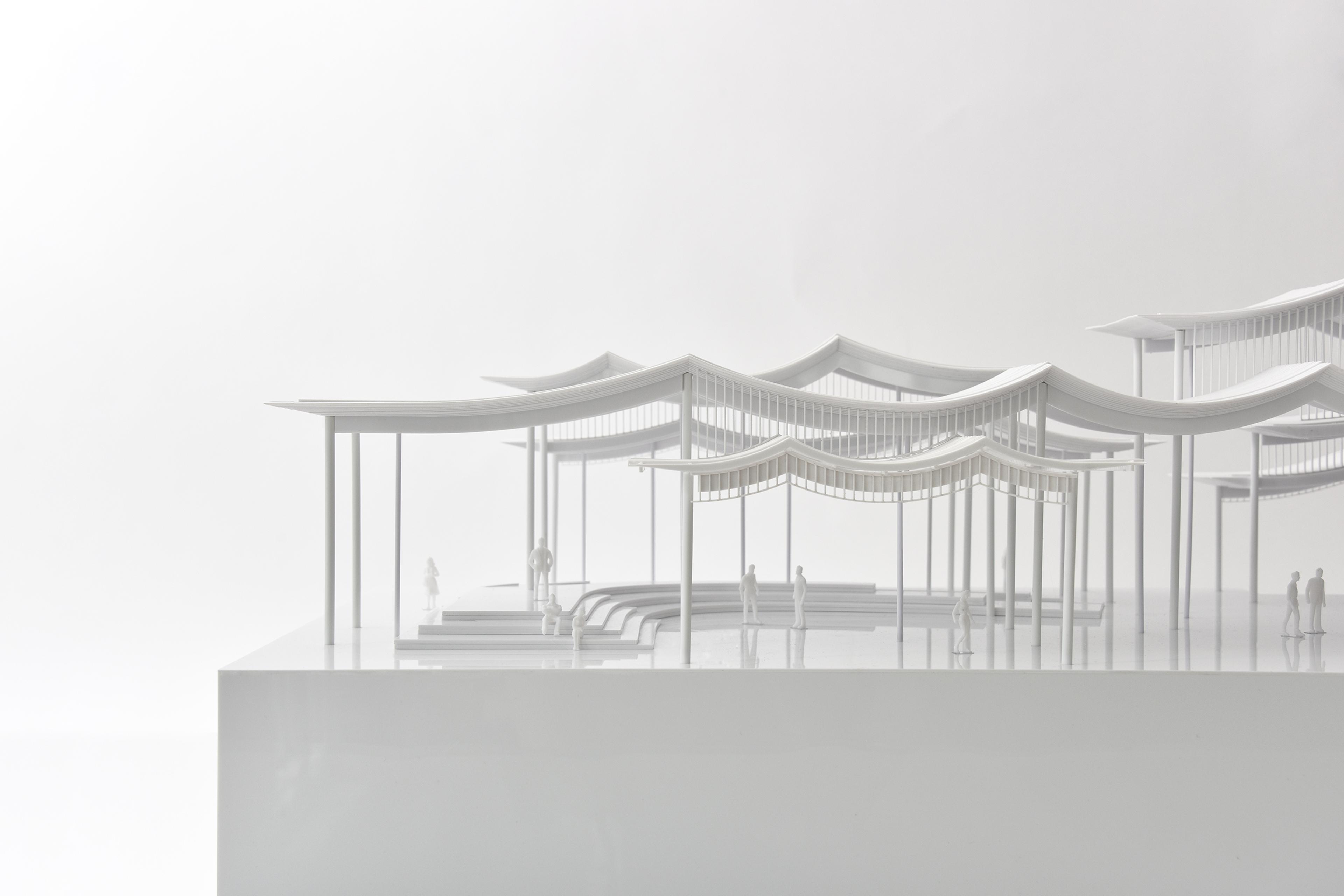 architectural model of pier with undulating canopy
