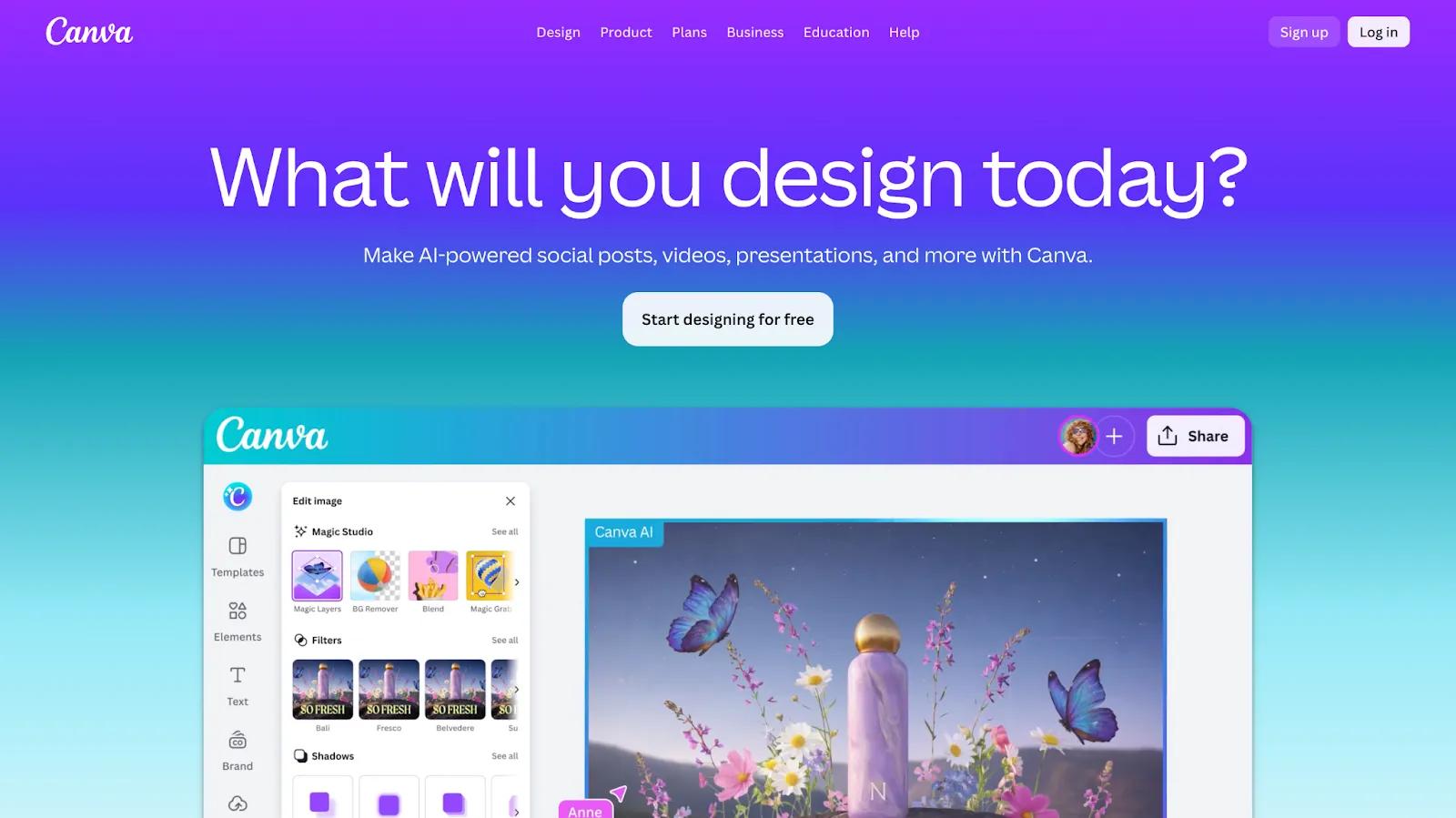 Canva interface showcasing social graphics and templates