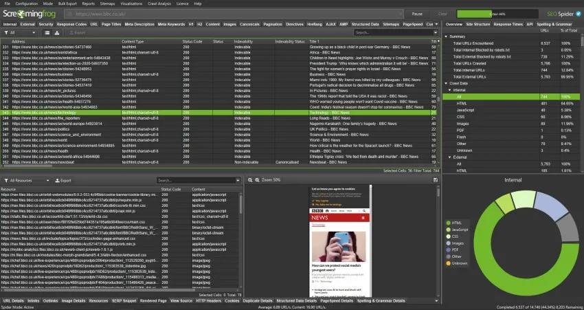 Screaming Frog SEO Spider platform interface