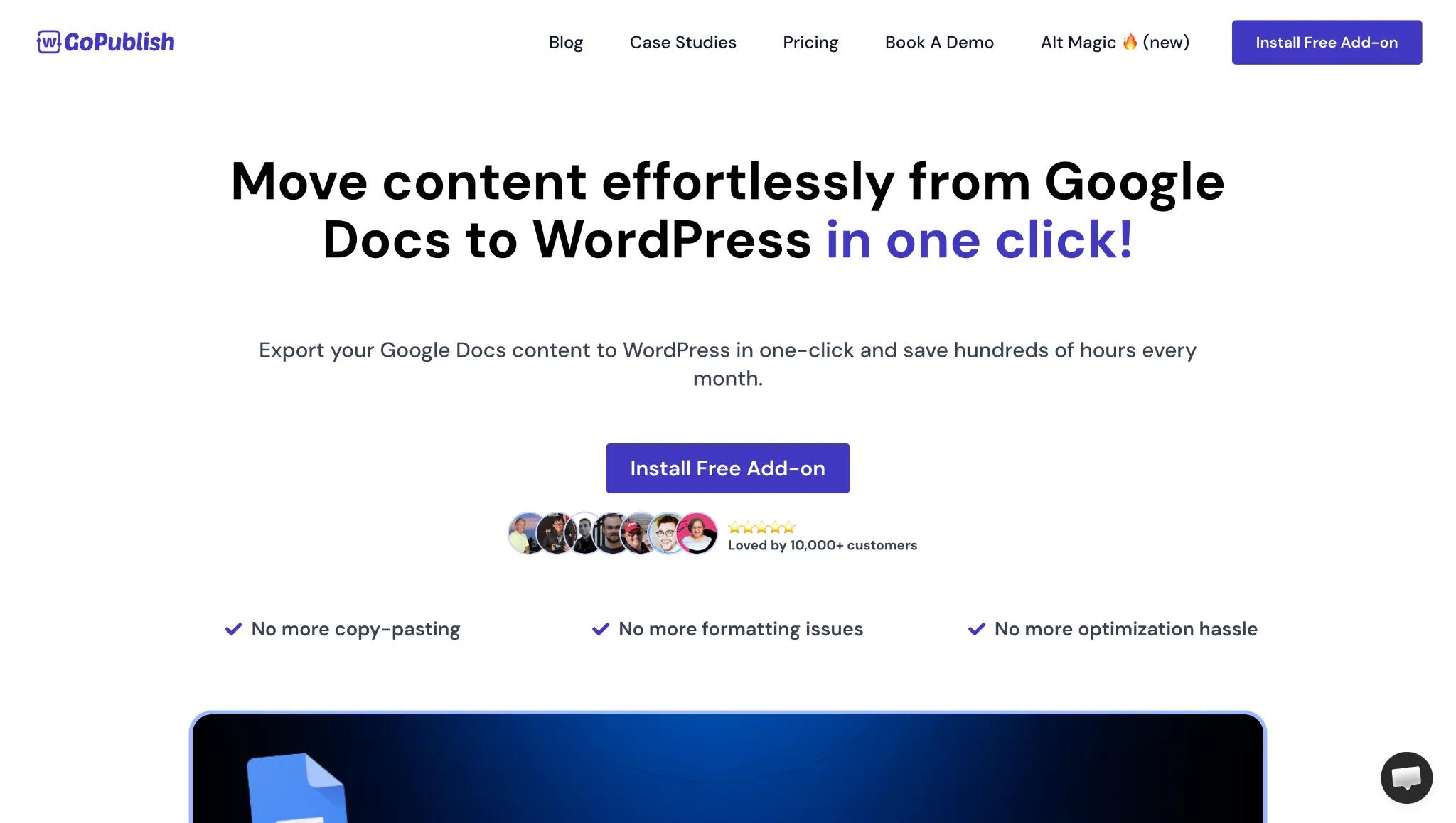 GoPublish Google Docs add-on interface