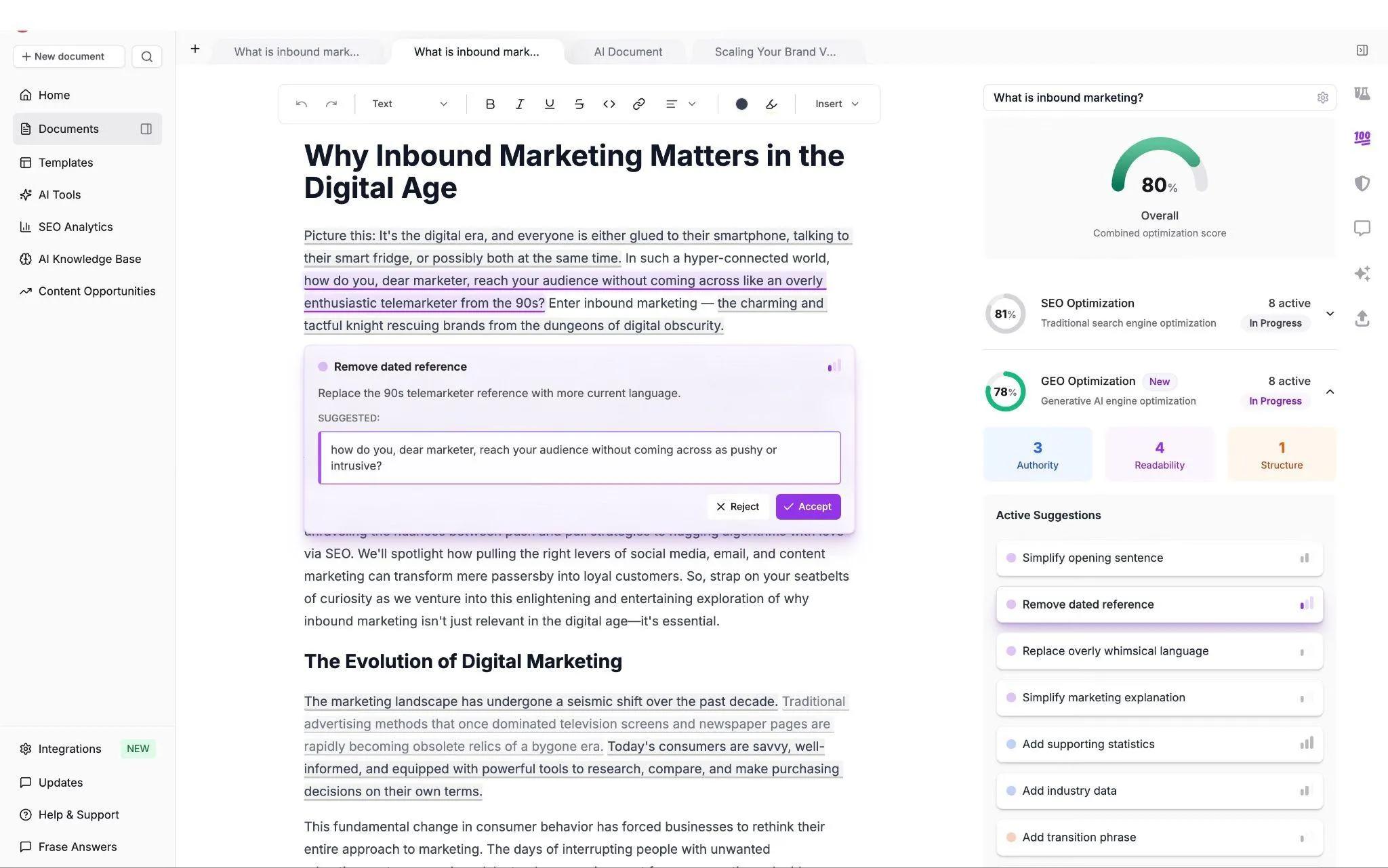 Frase all-in-one platform for auditing