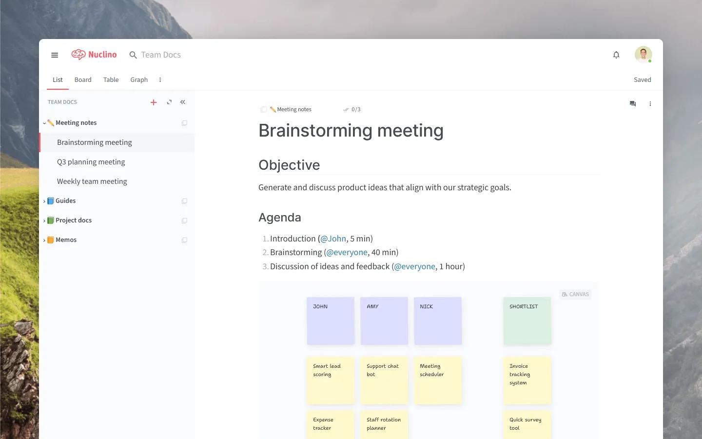 Nuclino knowledge management tools interface