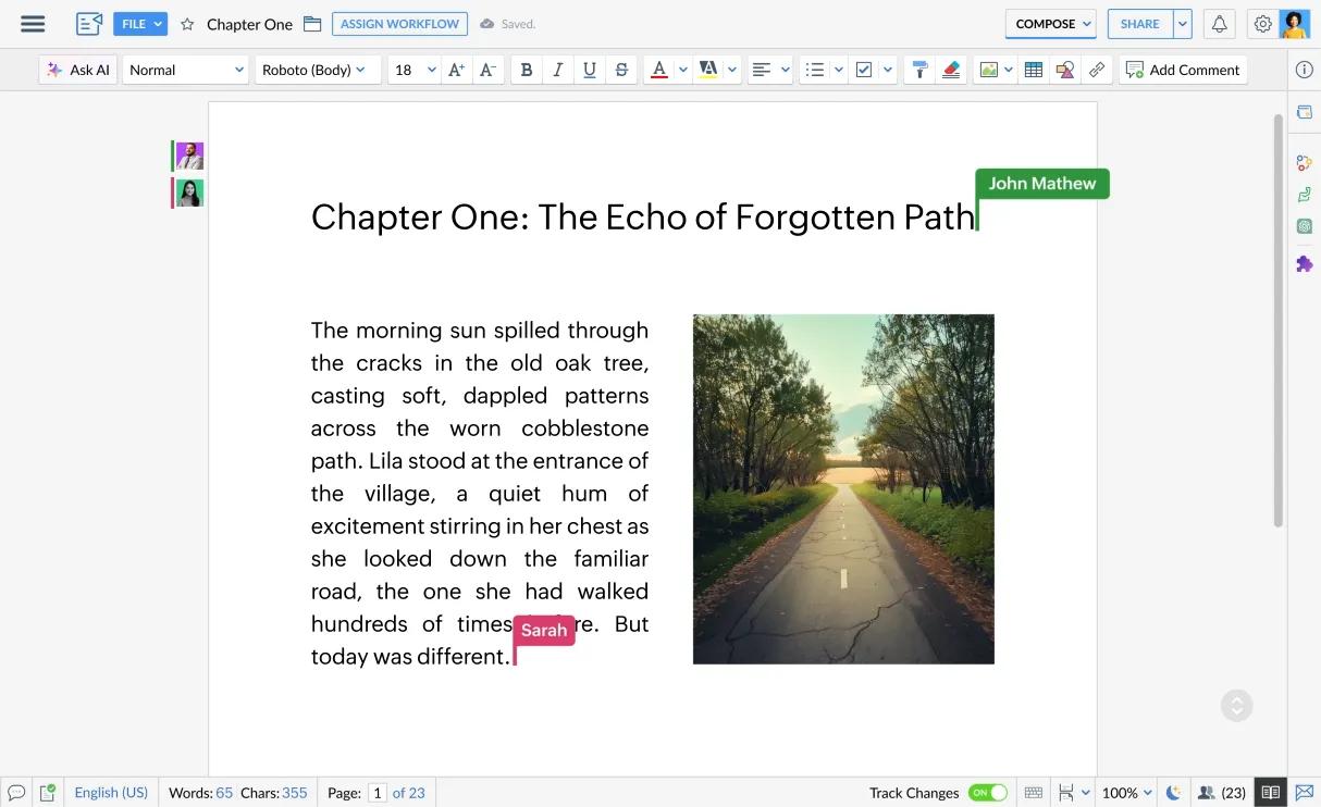 Zoho Writer with Teams integration features