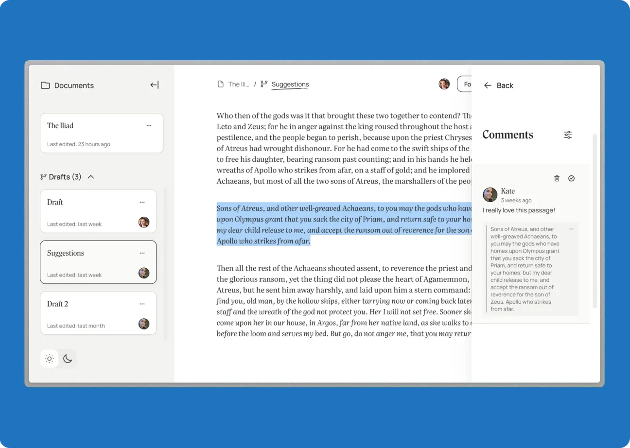 Ellipsus AI word processor interface screenshot