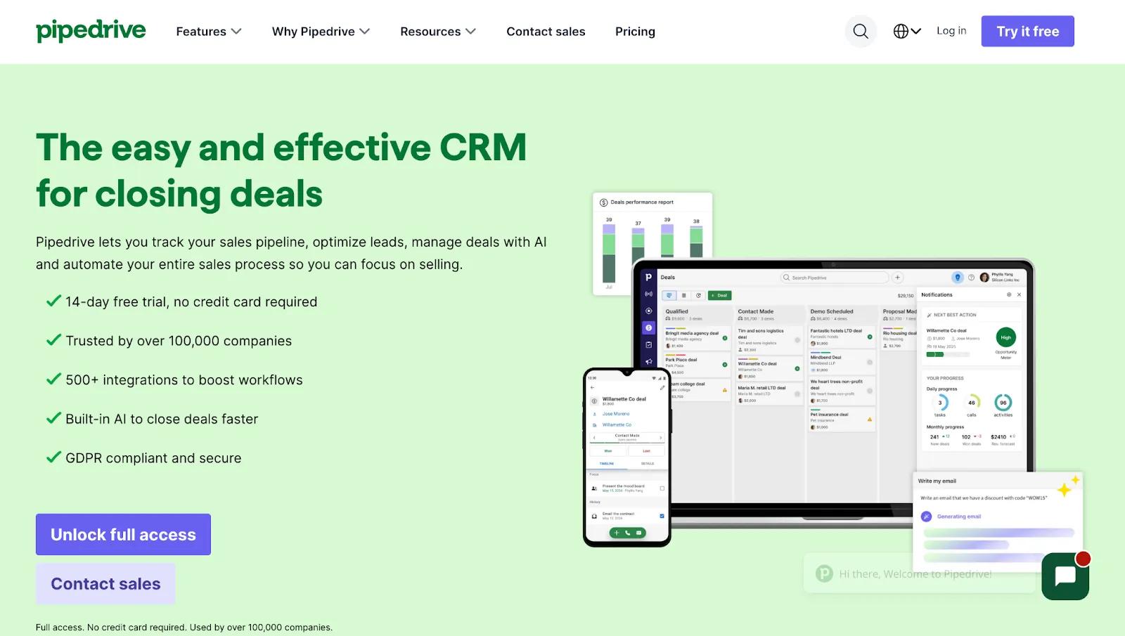 Pipedrive CRM pricing options and features