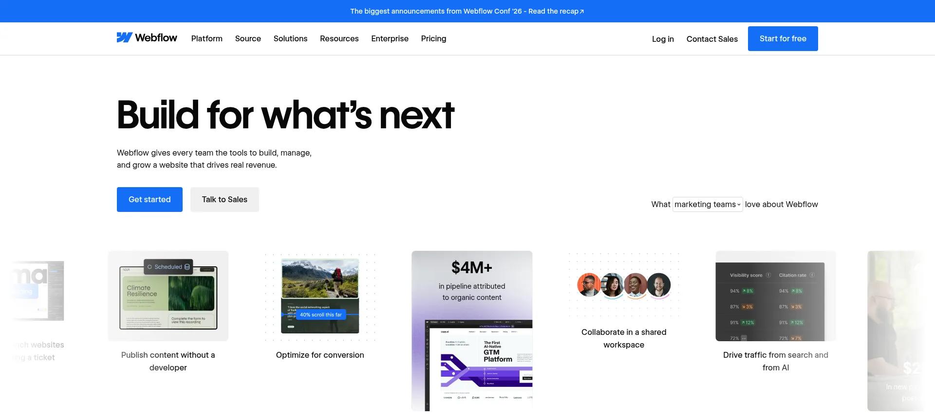 Webflow visual canvas showcasing design flexibility