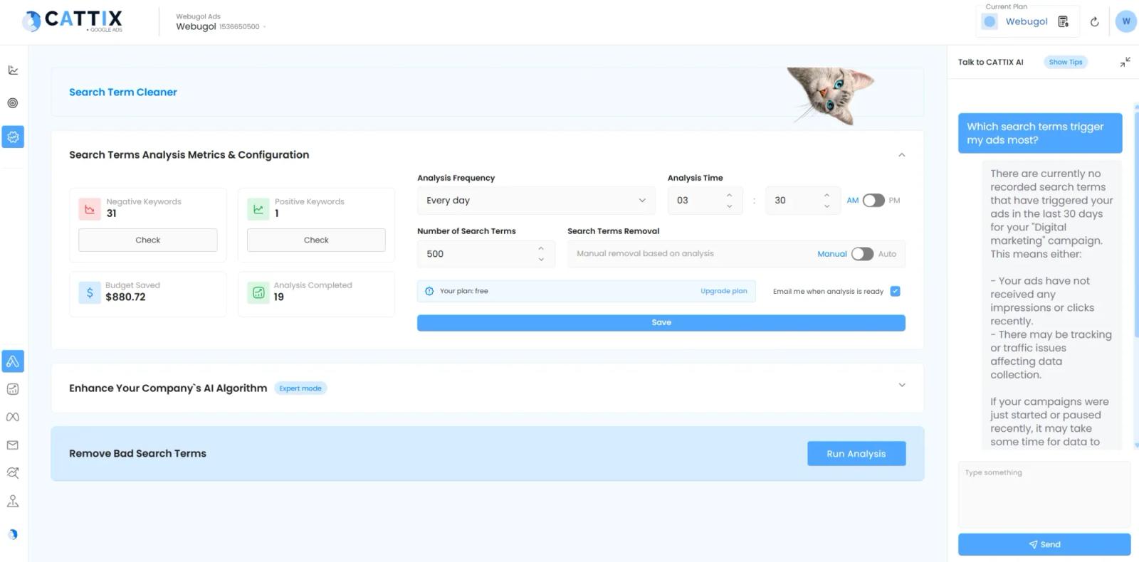 Automated bid management system analyzing search patterns