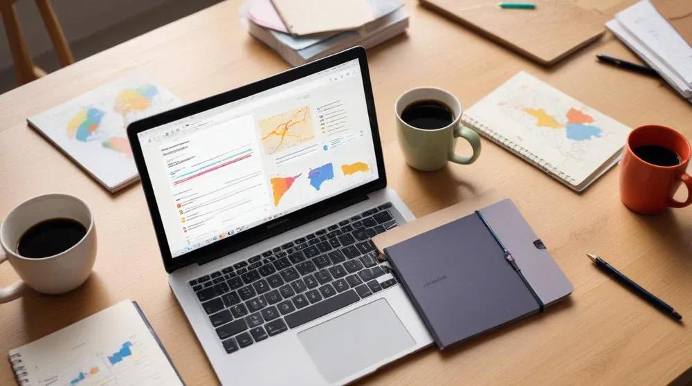 Two marketing professionals reviewing local SEO performance reports at a conference table in a modern office