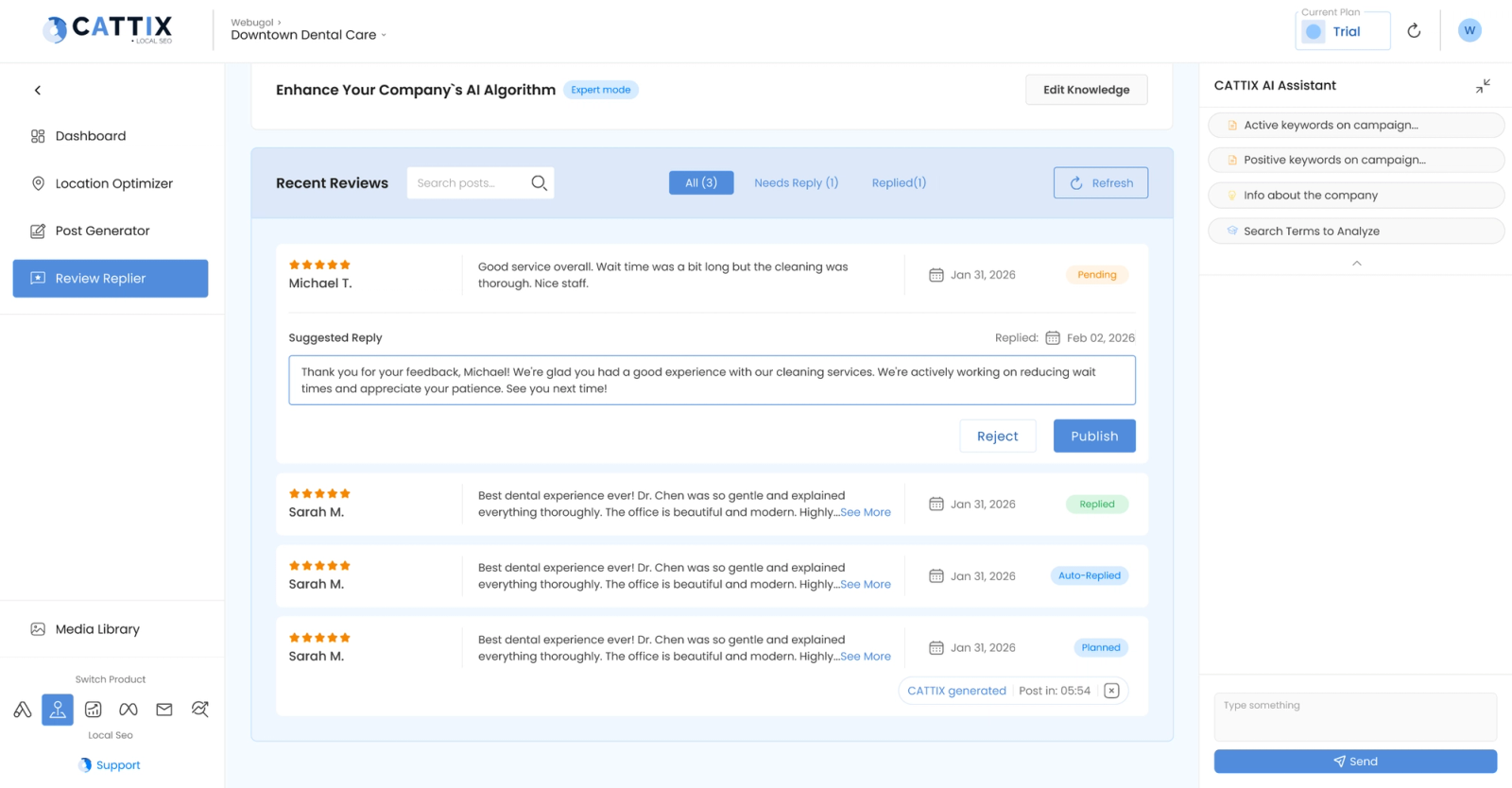 CATTIX Review Replier with AI-drafted responses to customer reviews