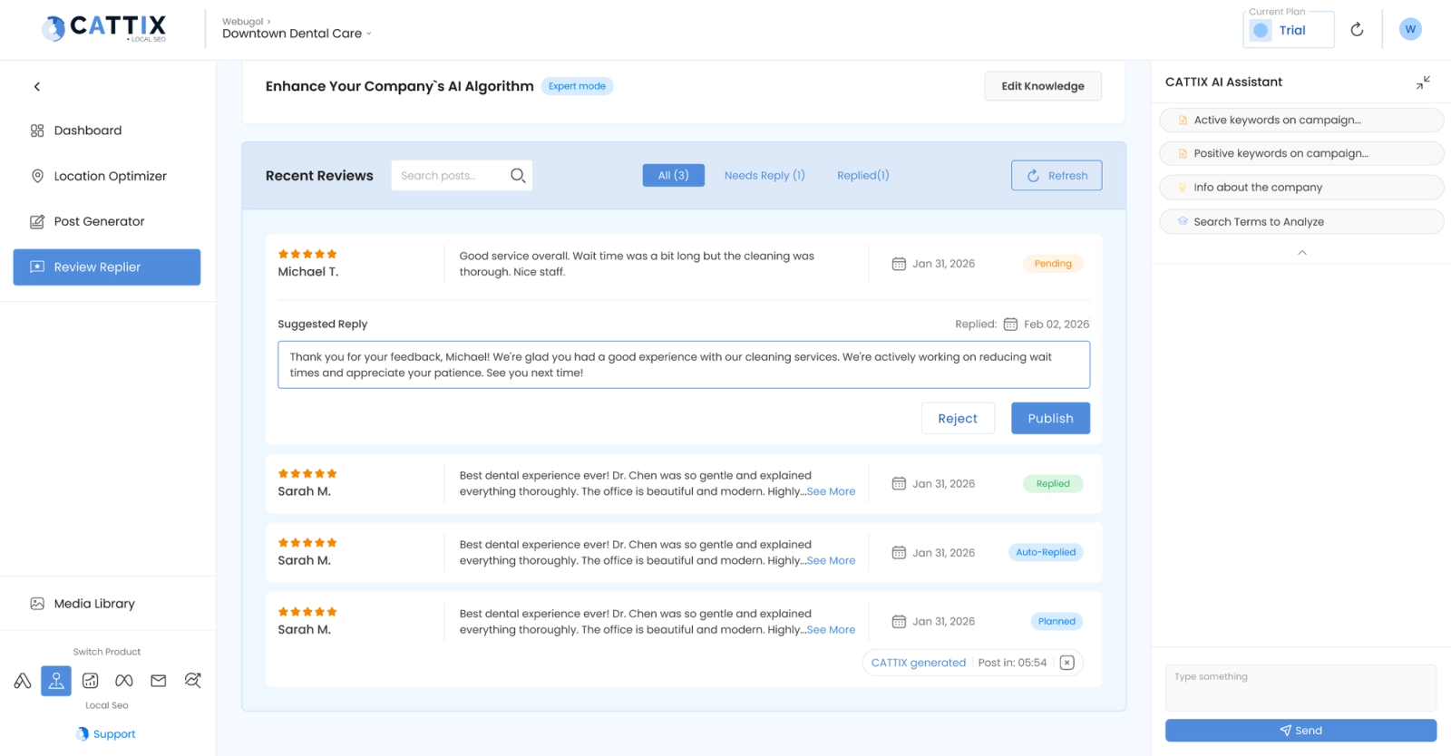 CATTIX Review Replier with AI-drafted responses to customer reviews
