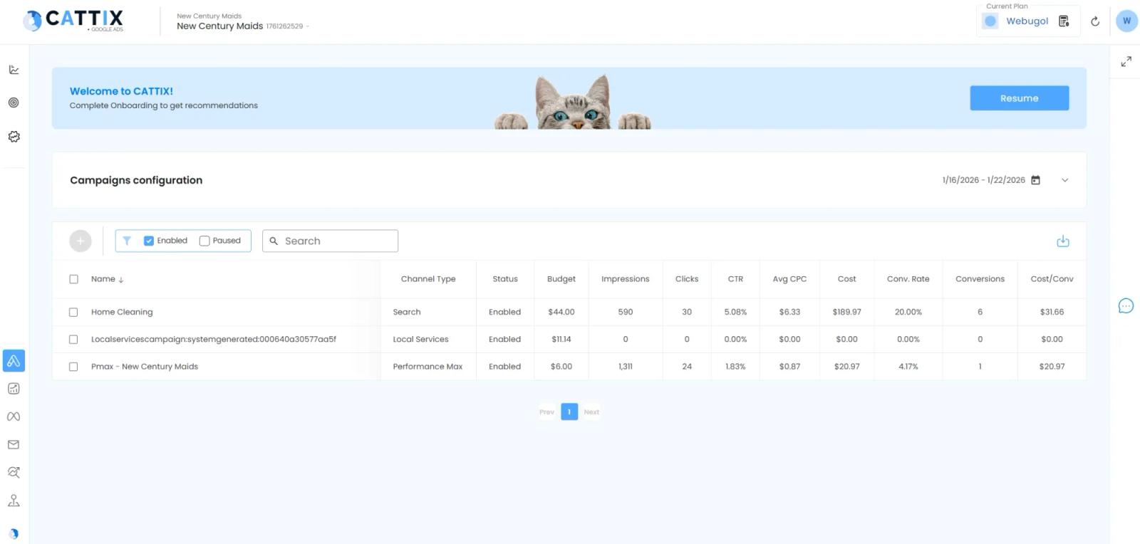 Campaign dashboard showing bid optimization results