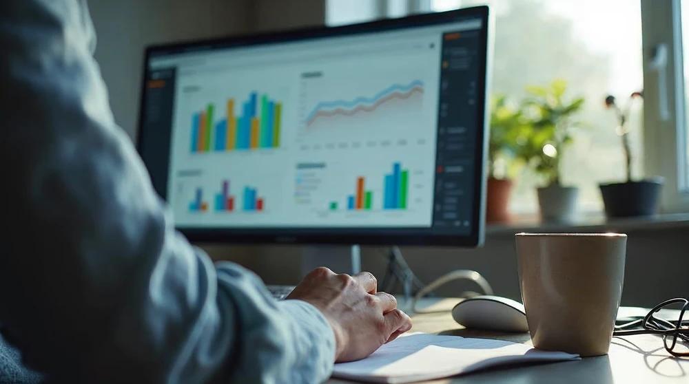 Marketing professional reviewing a performance dashboard
