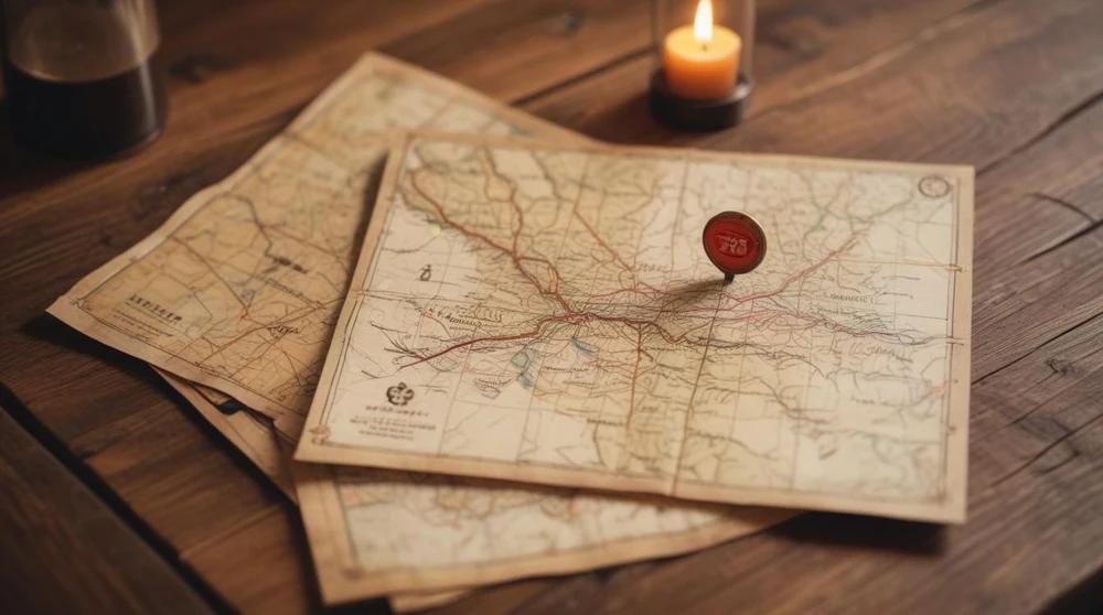 Vintage map with a location pin marking a restaurant for local search visibility