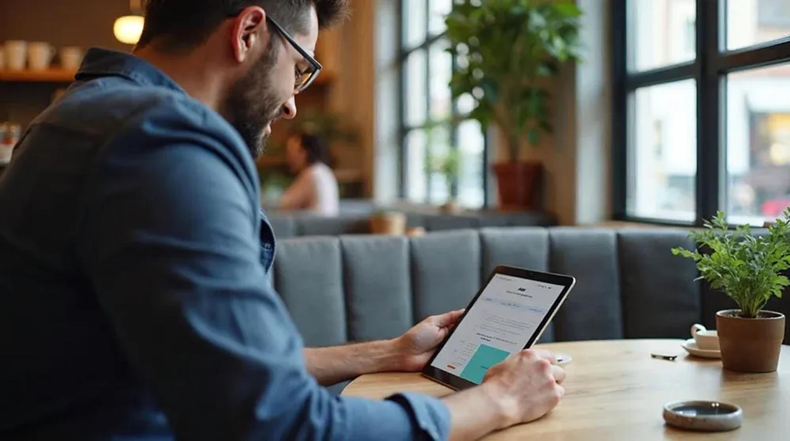 Small business owner reviewing citation audit results on a tablet showing business listings across Google Maps Apple Maps and Yelp