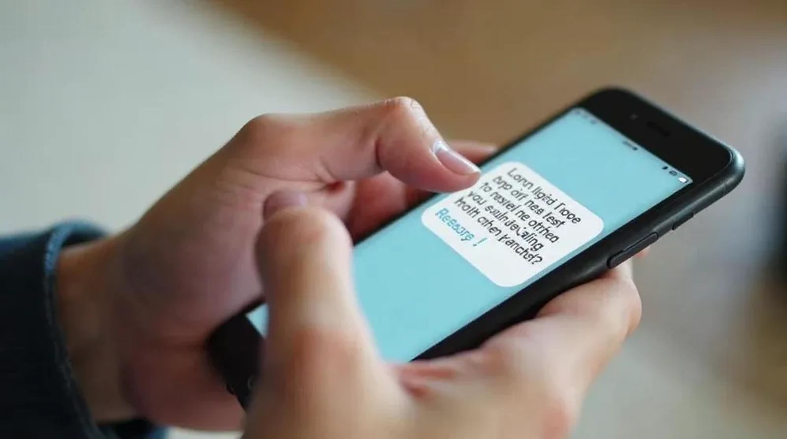 Business owner sending a review request message via smartphone to a customer after completing a service