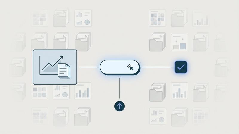 Abstract diagram of one product decision path against noisy bulk pages and dashboard tiles