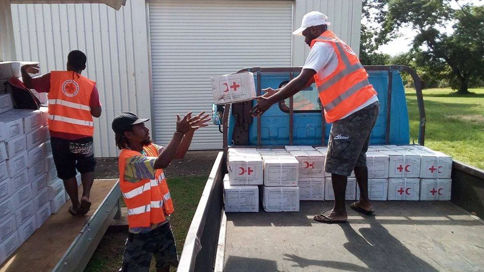 Xavier Watt uploading Non Food Item's Reliefs with Sanma Red Cross Volunteers