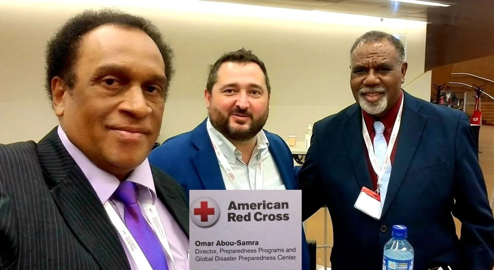 Segretary General  Dickinson Tevi and Moses Stevens Jenery with the American Red Cross (ARC) Director of Preparedness Programs & Global Disaster Preparedness Centre Mr Omar Abou-Samra.