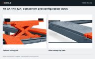 H4-9A / H4-12A: component and configuration views. Optional rolling jack and Rear runway slip plate