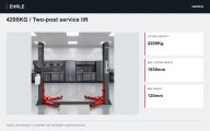 4200KG / Two-post service lift. 4,200 kg rated capacity with a 2.2 kW hydraulic drive.