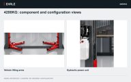 4200KG: component and configuration views. Vehicle lifting arms and Hydraulic power unit