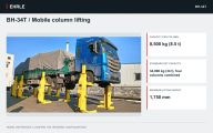 BH-34T / Mobile column lifting. 8,500 kg per column. Standard four-column set: 34,000 kg combined. The photograph shows a multi-column arrangement.