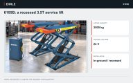 6105B: a recessed 3.5T service lift. 3,500 kg capacity · In-ground full-rise double-scissor layout