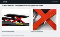 6T ALIGNMENT: component and configuration views. Secondary lifting platform and Scissor-arm construction