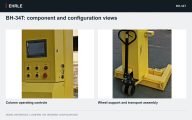 BH-34T: component and configuration views. Column operating controls and Wheel support and transport assembly