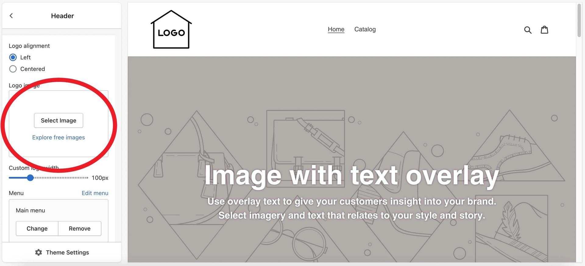 changing the logo in the Shopify theme customizer