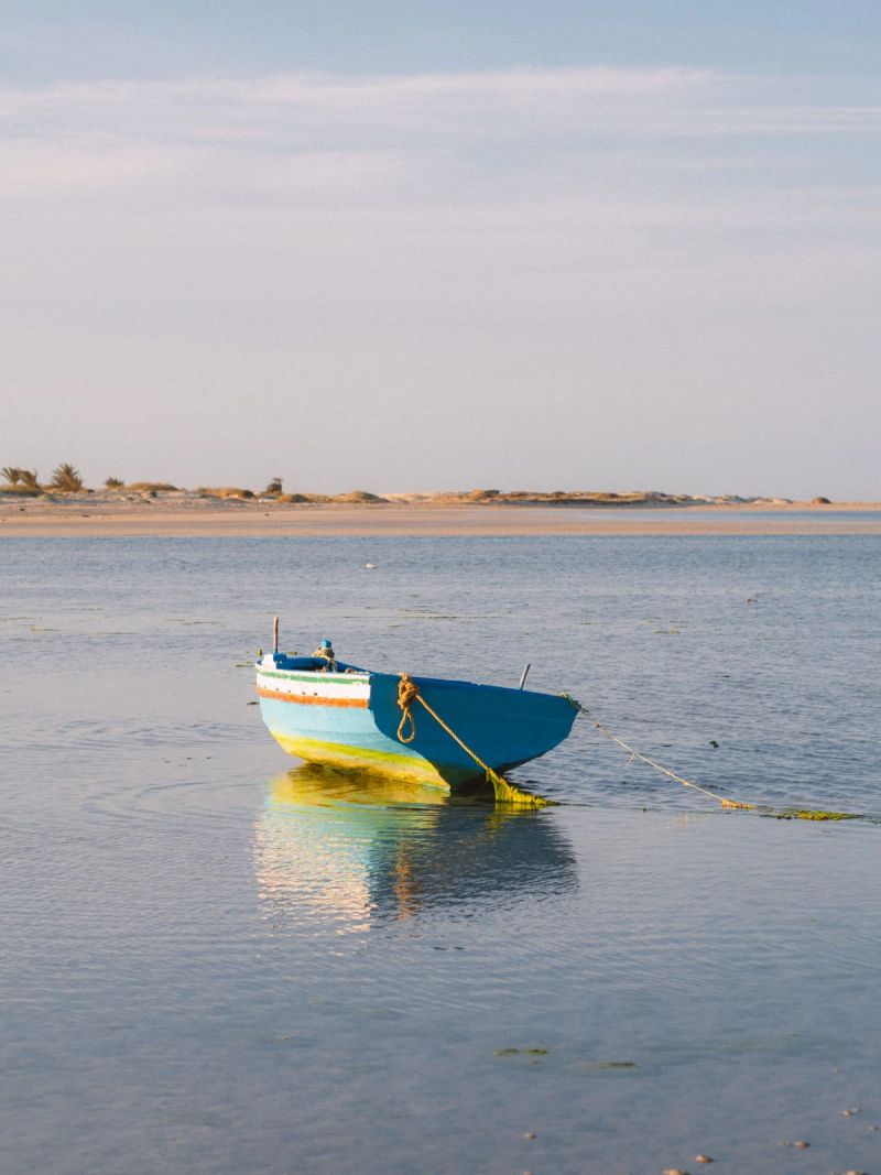 Djerba Laguna fishing boat left alone for the night