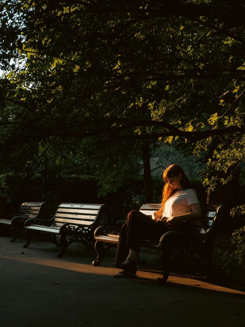 Mariya sitting on a bench