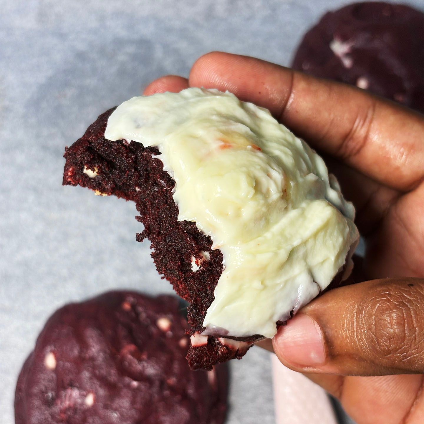 White Chocolate Topped Red Velvet Cookies